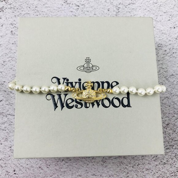 NWT Vivienne westwood gold Orb Pearl Choker Necklace - Picture 9 of 11